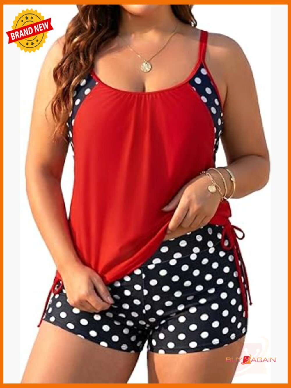 Plus Size Tankini Swimsuit Two Piece Blouson Top with Shorts Tummy Control